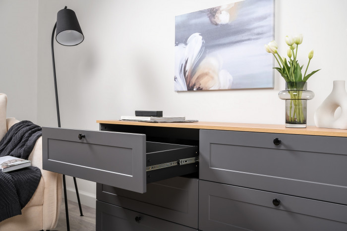 Остин 11.53 Кровать + ортопед + 13.224 Шкаф + 16.240 Комод, серый графит/дуб крафт золотой